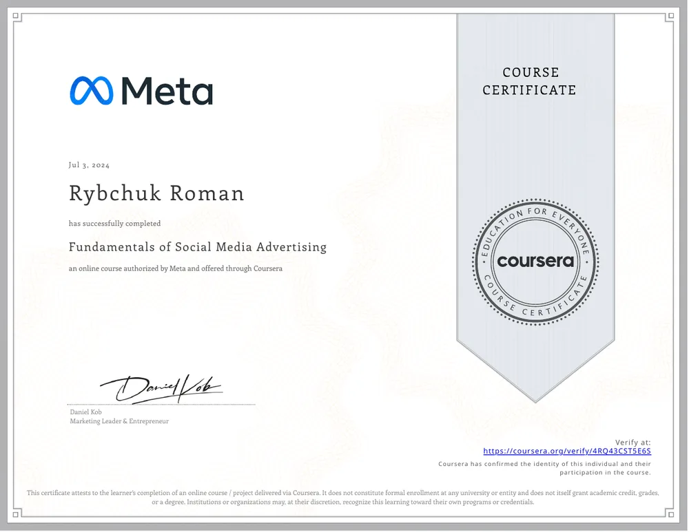 Курс Meta на Coursera: Fundamentals of Social Media Advertising